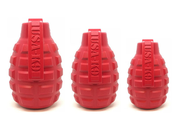 USA-K9 Grenade Rubber Dog Chew Toy | K9 Handler eDispenser Toy | Red & Blue | USA Made
