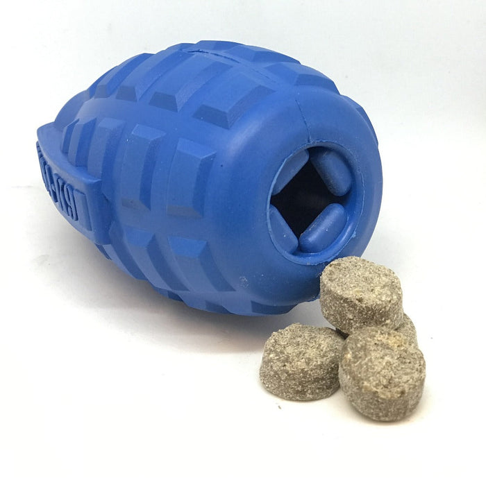 USA-K9 Grenade Rubber Dog Chew Toy | K9 Handler eDispenser Toy | Red & Blue | USA Made