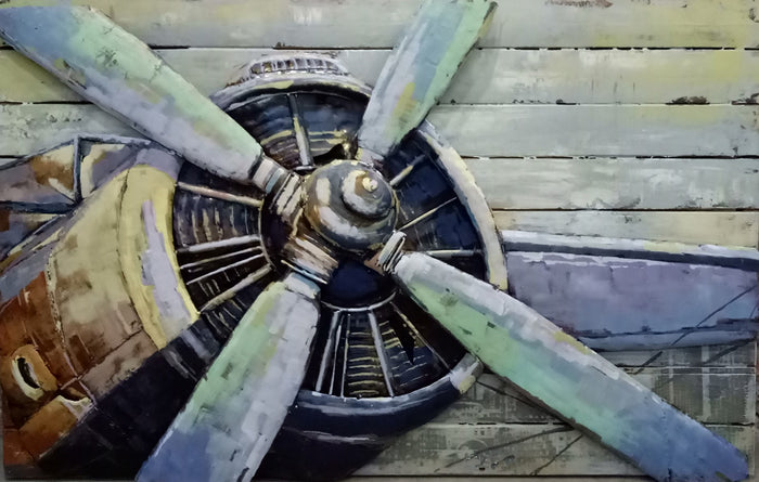 War Plane 3 Dimensional Metallic and Wood  Oil Painting Sculpture Figurine