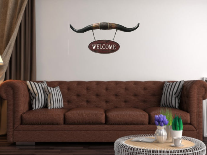 Western Steer Long Horn Bull Toro  Welcome Wall Mount Sign Sculpture Statue Sale